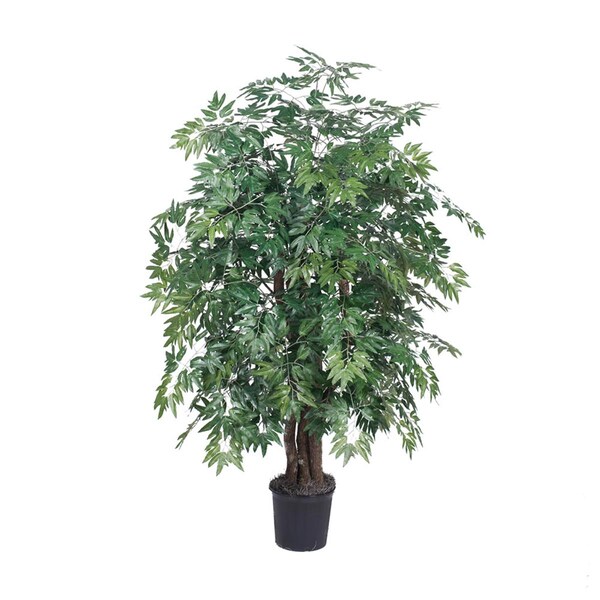 Vickerman 4 ft. Artificial Extra Full Ming Aralia Silk Bush Tree in Black Pot TXX0640-06 - main